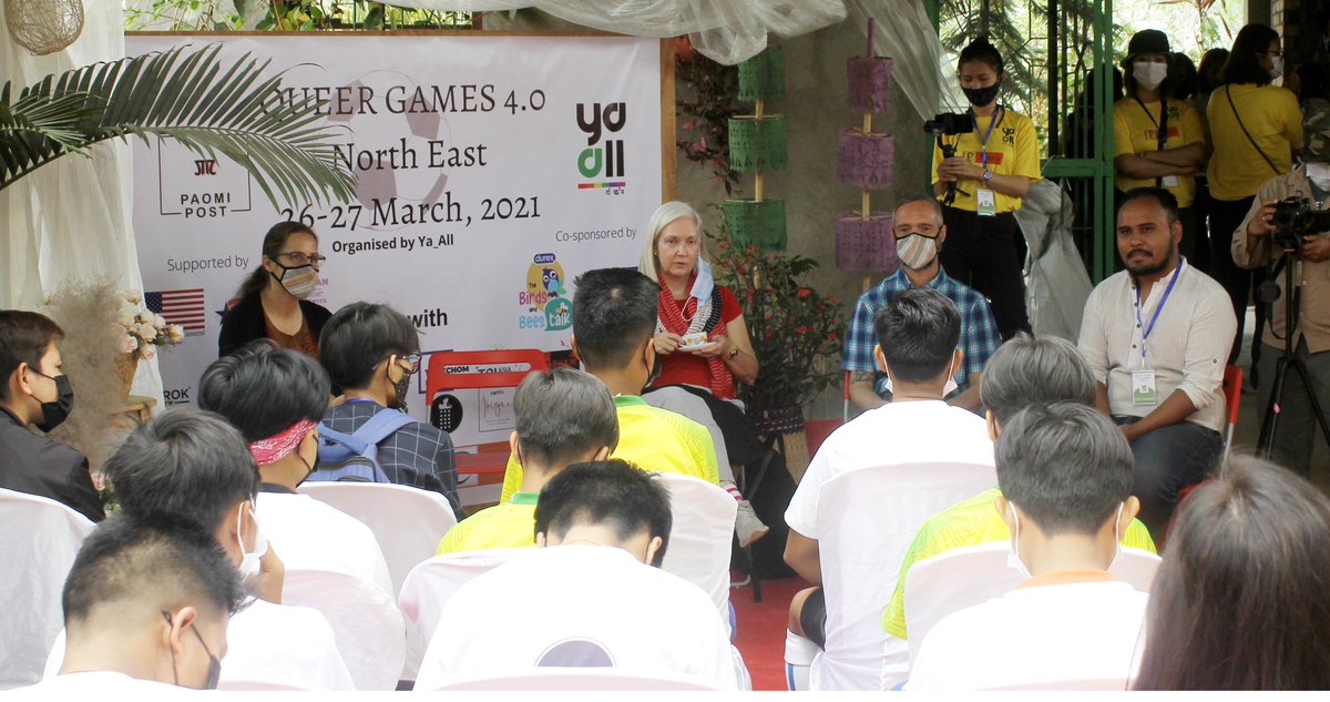 yaall_manipur's tweet photo. #queergames2021 kicked off today by @USAndKolkata Patti Hoffman at PCC Ground, Mayaikoibi in presence of the transgender football players, #yaall team, sponsors and well wishers 🌸🏳🌈
#LGBTQ #queergames #queer #yaallnortheast #LGBT #lgbtqiasquad https://t.co/8rpw9YEl3Y