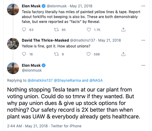 The National Labor Relations Board ordered Tesla to make Elon Musk delete this tweet.

Read it and ask yourself what they're so afraid of—and what they've just revealed to everyone about who they really serve.
