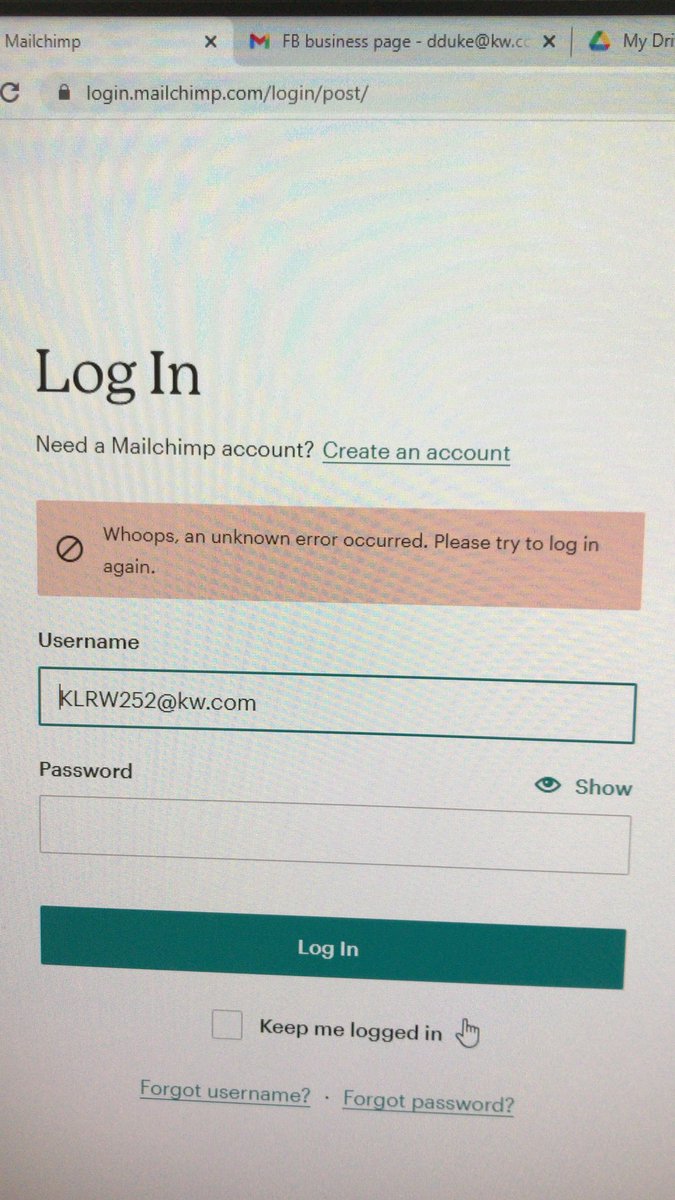 DylanKadeDuke's tweet photo. @MailchimpStatus This is the alert I get. I tried resetting the password, but I still can’t log in. https://t.co/LQHnqG9RCV