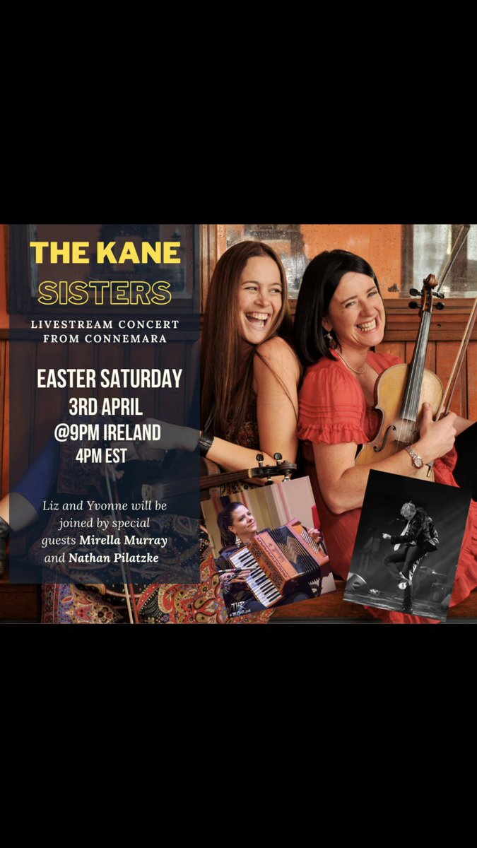 Myself and Yvonne will be live on Facebook/lizkane to play some tunes and have a laugh 😃
We will be joined by special guests Mirella Murray from Cherish the Ladies and Nathan Pilatzke from The Cheiftans &amp; The Stepcrew.
Be sure to join us on Facebook Easter Saturday night at 9pm