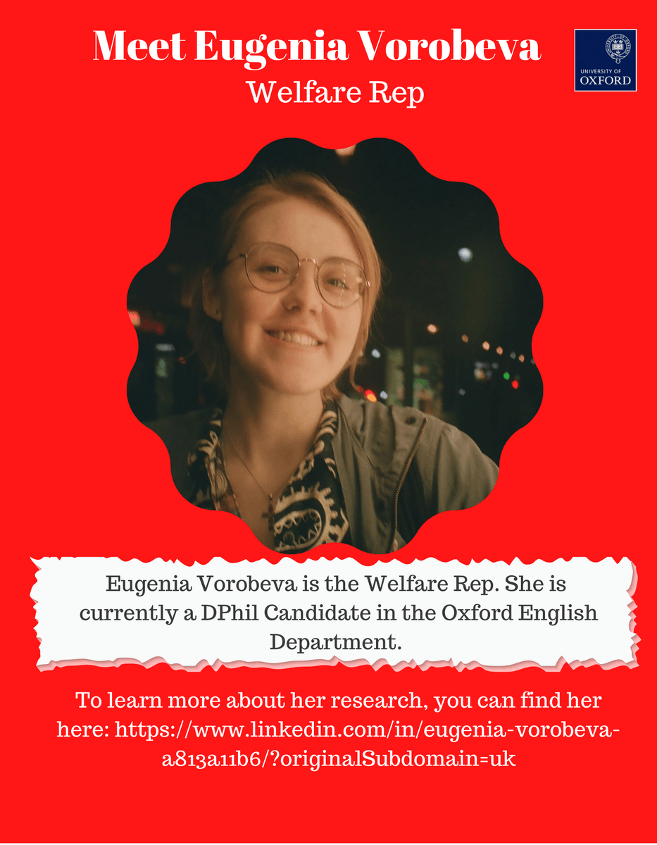 EngGradOx's tweet photo. Excited to introduce Eugenia Vorobeva, the English Gradautes Oxford Welfare Rep.

#EnglishGraduatesOxford
#EugeniaVorobeva https://t.co/JrCQgpP0Pp