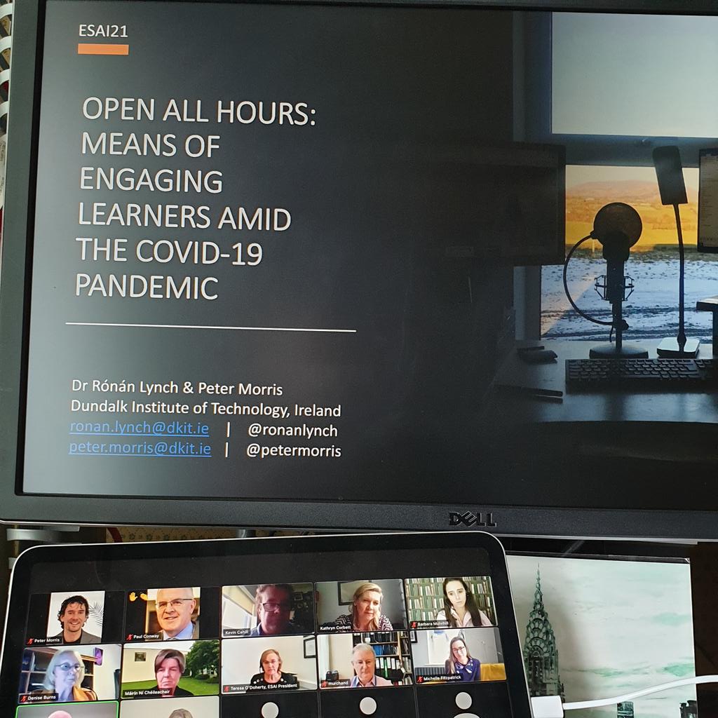 petermorris's tweet photo. Readying myself for presenting our paper at #esai21 with @ronanlynch in a few minutes! @DkIT_ie @DkitCelt https://t.co/COaITgofs0
