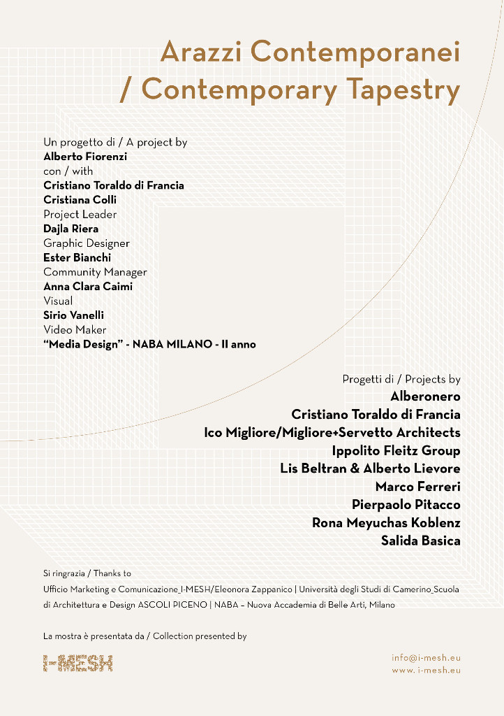 IMESH_official's tweet photo. Alcova - Arazzi Contemporanei - 17-22 Aprile - Save the Date - https://t.co/5NLco8AeGv https://t.co/Xbtgr8OOUy