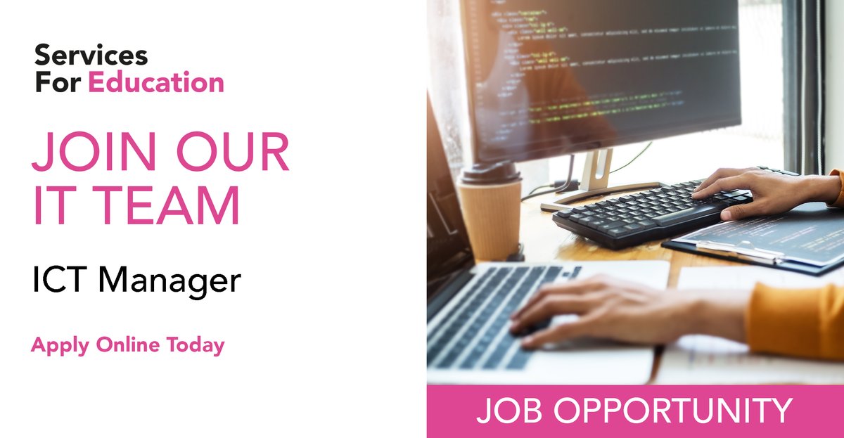 SFE_Tweets's tweet photo. An exciting opportunity has arisen for an experienced ICT Manager to lead and manage all IT systems and services at Services For Education.

For more information and the full job description please visit: https://t.co/UNBFbcHzS9 https://t.co/OzNxo3m9xL