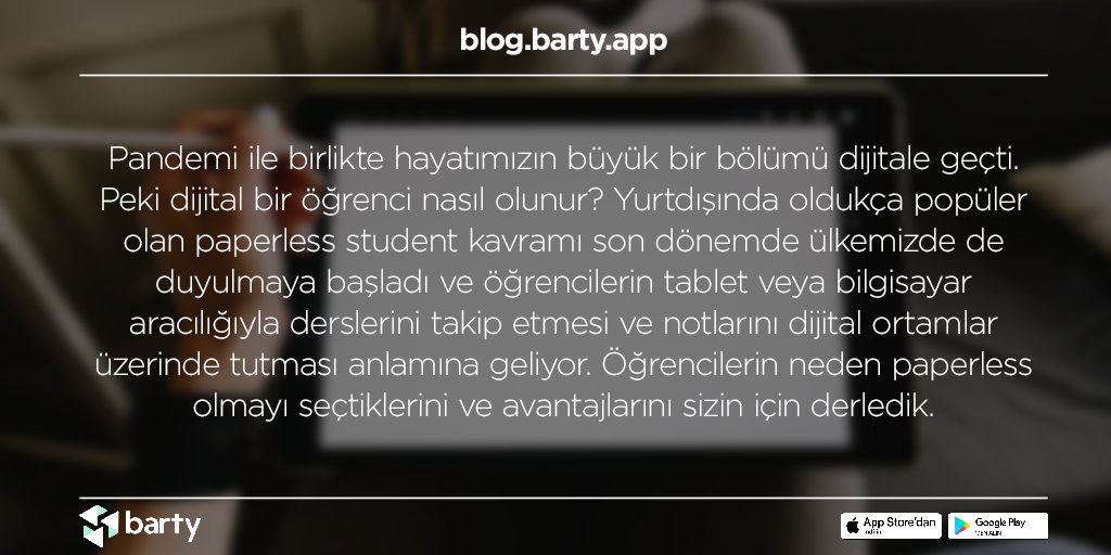 bartyapp_'s tweet photo. ''Paperless Student / Kağıtsız Öğrenci Olmak Ne Demek?'' blog yazımıza https://t.co/De1tD7k2Wh linkinden ulaşıp, sitemizden okuyabilirsiniz. 😊

#Barty #BartyBlog #Blog #Paperless https://t.co/FfgQQIKG1M