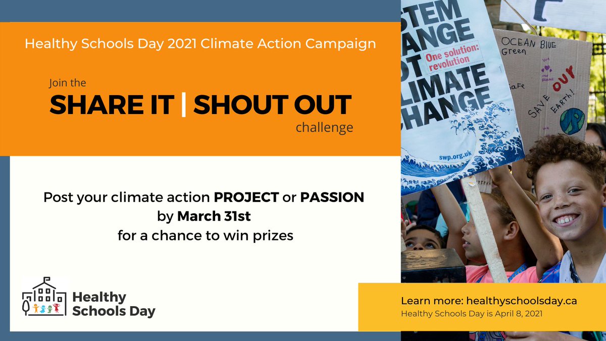 GreenTeacherMag's tweet photo. Share your passion or project for #ClimateAction by March 31st with the hashtag #HSDClimateAction!
Learn more at https://t.co/SmwXvEebEQ
@HealthySchoolsDayCanada
#ClimateChange https://t.co/1bmlh3W76K
