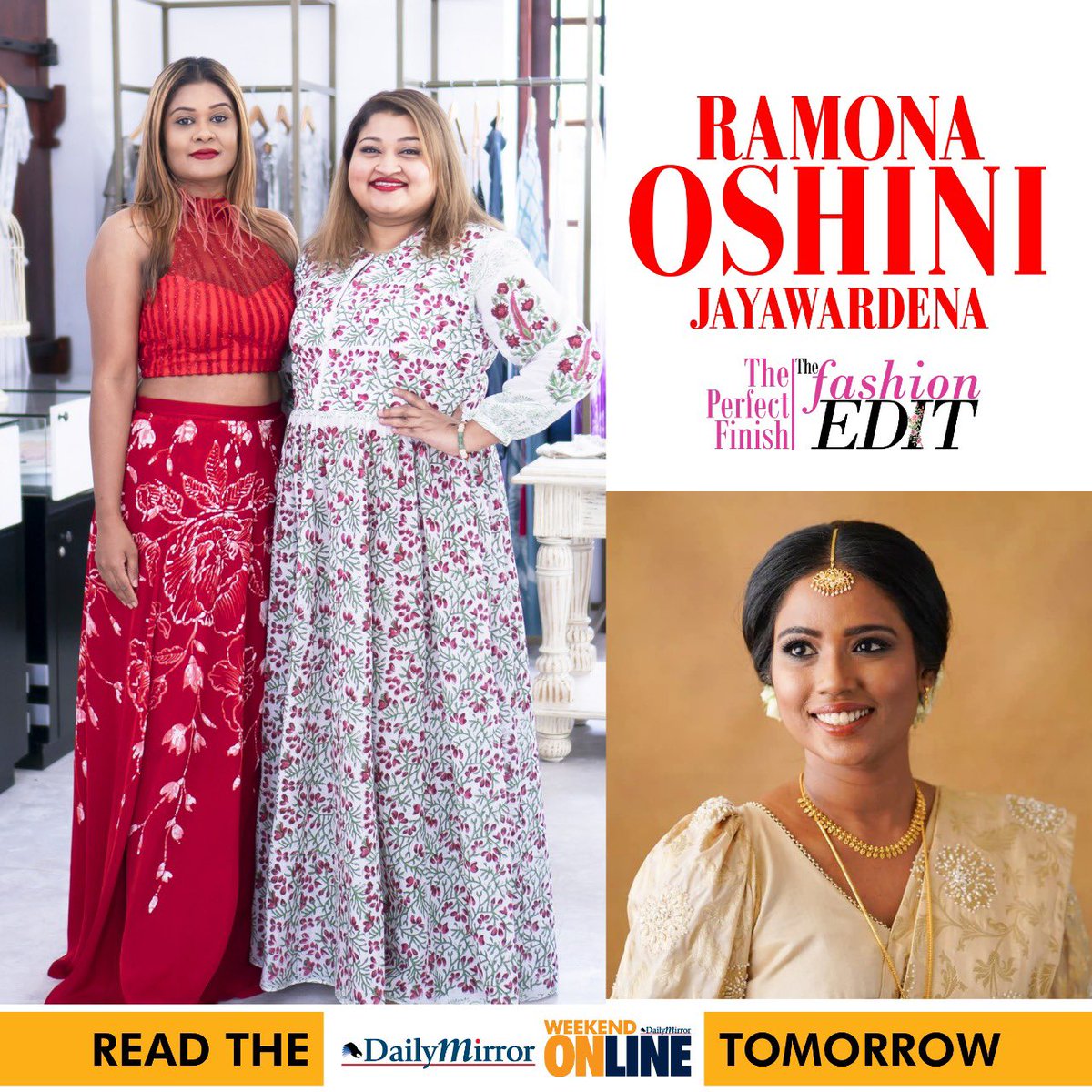 Dailymirror_SL's tweet photo. The Perfect Finish: The Fashion Edit by Silvia Senanayake.
Featuring: Ramona Oshini
Read the Daily Mirror newspaper tomorrow!
#TheWeekendOnline #DailyMirror #ThePerfectFinish #TheFashionEdit #SilviaSenanayake #RamonaOshini https://t.co/nCBPwpYXgu