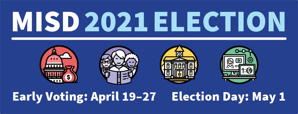 MISD 2021 Election

Did you know? Fewer than 1/3 of MISD parents voted in the 2016 School Bond election. Let’s get 100% staff and parent turnout in the 2021 MISD Election! 

Be informed—visit mckinneyisd.net/election/ for complete election information!