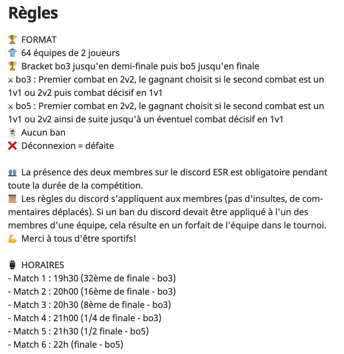 T0yBoy_'s tweet photo. 🔴 C'est parti !!! 🔴

BIG 🙏🙏🙏 en avance à l'équipe admin qui gère ça !
👨‍💻 @hentrax 
👨‍💻 @GamingXama 
👨‍💻 @haha_cr 
👨‍💻 @poketimi 
🤝 @RtsEsport @ESR_eSport @WinWear2 
📽️ @aesraethr 

Pour rappel les règles en image 👇👇👇
1er match à 19h30 !

⚔️ Bracket : https://t.co/39p7EftRR9 https://t.co/W1rXoTVxOl