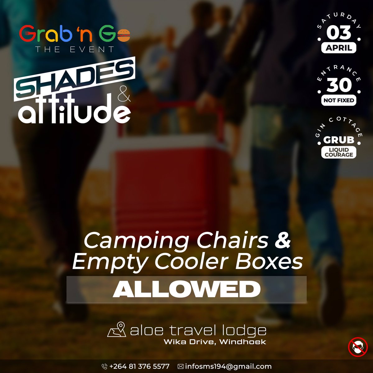 GrabnGo_nam's tweet photo. Don’t forget the camping chairs  and the cooler boxes y’all ⛱⛱⛱. 

        🍔 Grab ‘n Go 🍔      

   😎 Shades &amp; Attitude 😎

       🗓️ 03 April 2021 🗓

    📍 Aloe Travel Lodge 📍

        ⌛️ 9 am - 19 pm⏳

#GrabnGo03 https://t.co/CodVYfsC7G