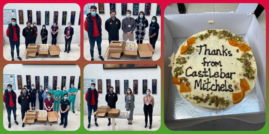 HSE_West_NWest's tweet photo. Big thank you to the members of @MitchelsGaa team who presented an acknowledgement of thanks to staff in Mayo University Hospital #MUH for their hard work and expertise over the last 12 months. https://t.co/X9V9gpUWZO