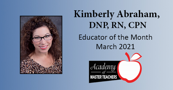 Congratulations to Dr. Kimberly Abraham! She has been selected as <a href="/amtutmb/">@AMTUTMB</a> Educator of the Month for March. Students in the BSN &amp; RN-BSN programs have selected Dr. Abraham three times for the Outstanding Faculty Award, most recently in 2019-20. Great work!