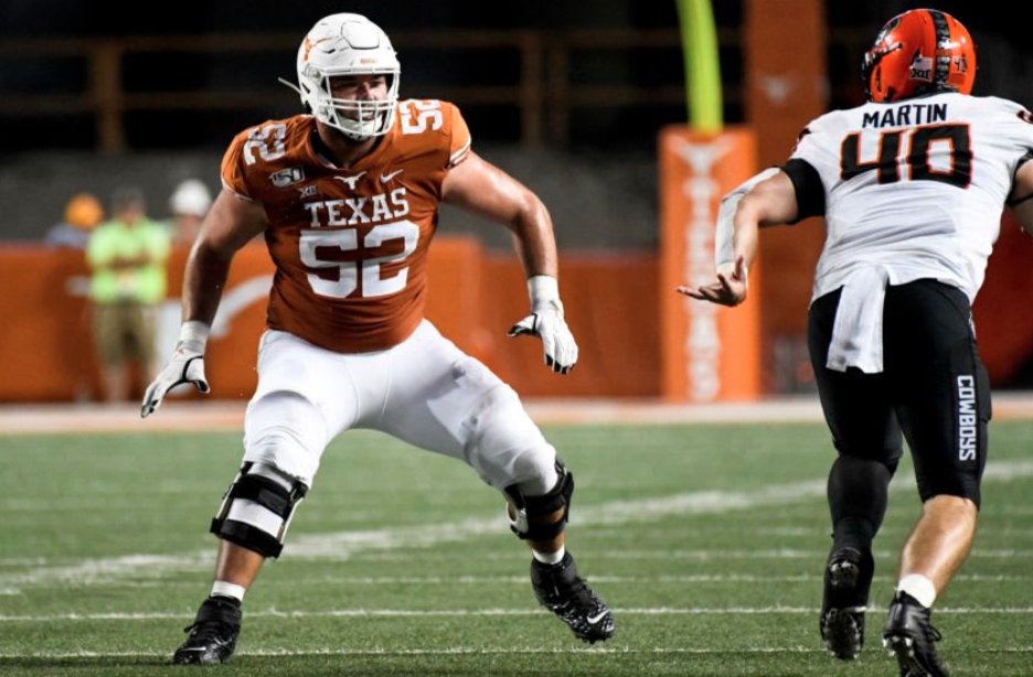 Steelerfury's tweet photo. With the 31st pick in the #21SteelerFuryDraft @Smithessmokin &amp; the Kansas City Chiefs select: 
Samuel Cosmi, OT, #HookEm https://t.co/FNtOEBSami