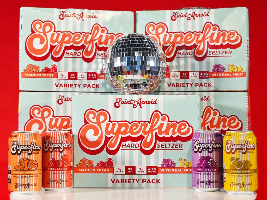 Say hello to Superfine, a hard seltzer lineup that is #superfineallthetime using high quality, 100% real fruit in all recipes. Variety Packs will be available in Houston and DFW starting Monday, 3/29.
95 cal | 0g sugar | 2g carbs | 4.5% ABV

saintarnold.com/superfine-hard…