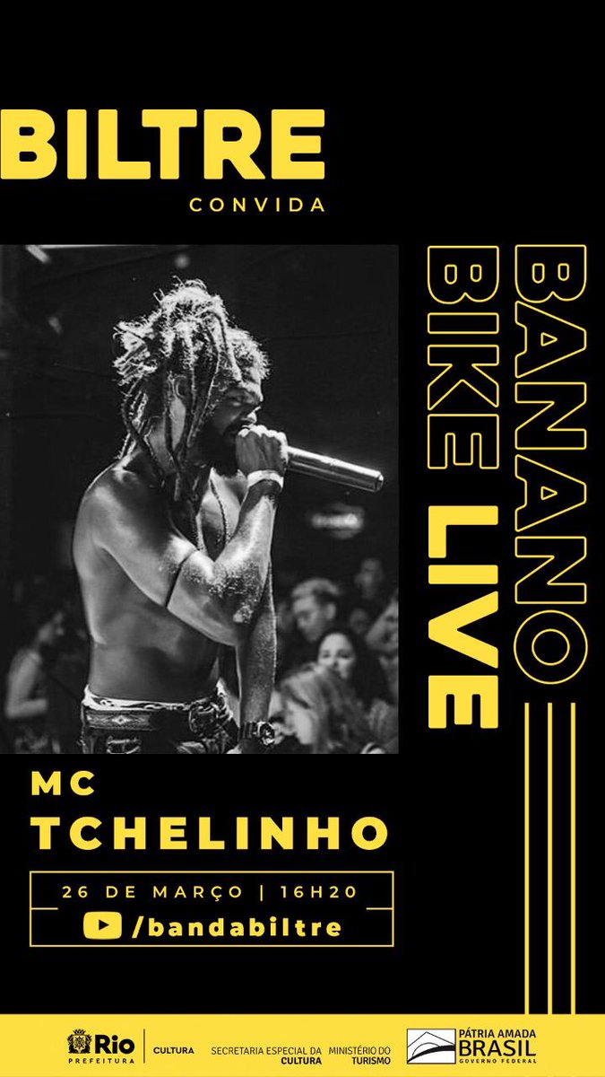 BandaBiltre's tweet photo. Nosso querido Mc Tchelinho, dispensa apresentações. Conhecido pela sua voz e sua dança no coletivo Heavy Baile, Tchelinho vai tocar todos seus hits.
Ó, um aviso: não percam!

✅ sextou às 16h20!

arte: @guiggatomaz 

#Live #LiveBiltre #BananoLiveBiltre #Banonobike https://t.co/OFyHxPxkr1