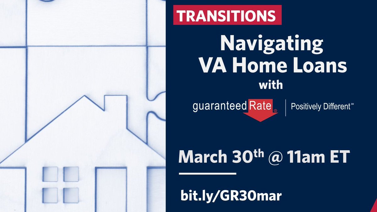 Buying a house or understanding your VA Home Loan benefits can be challenging, so we’ve brought in the experts to assist! Join the USO and Guaranteed Rate on March 30 at 11:00 AM ET for a virtual workshop.  #usotransitions  Registration: bit.ly/GR30mar #militaryfamilies