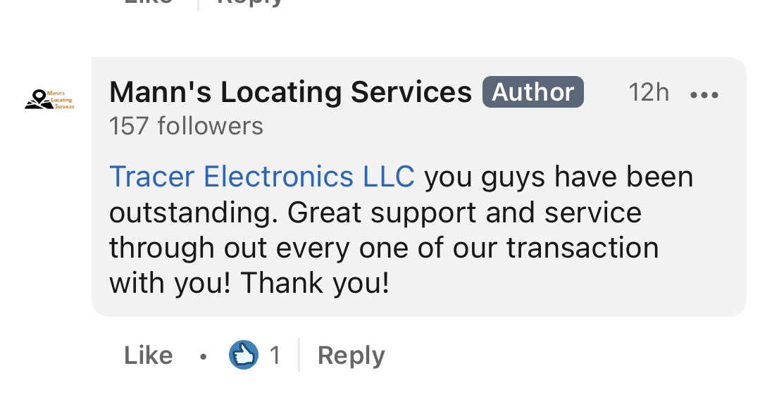 TracerLLC's tweet photo. This is why we do what we do. Thank you to Mann’s Locating Service for their kind words. How can we help your company with your locating needs? #tracerllc #tracerelecttonicsllc  #vivax  #vivaxmetrotech  #impulseradar #sewerin  #undergroundlocating  #digsafe  #locate  #thankyou https://t.co/e5CnmcJWDi