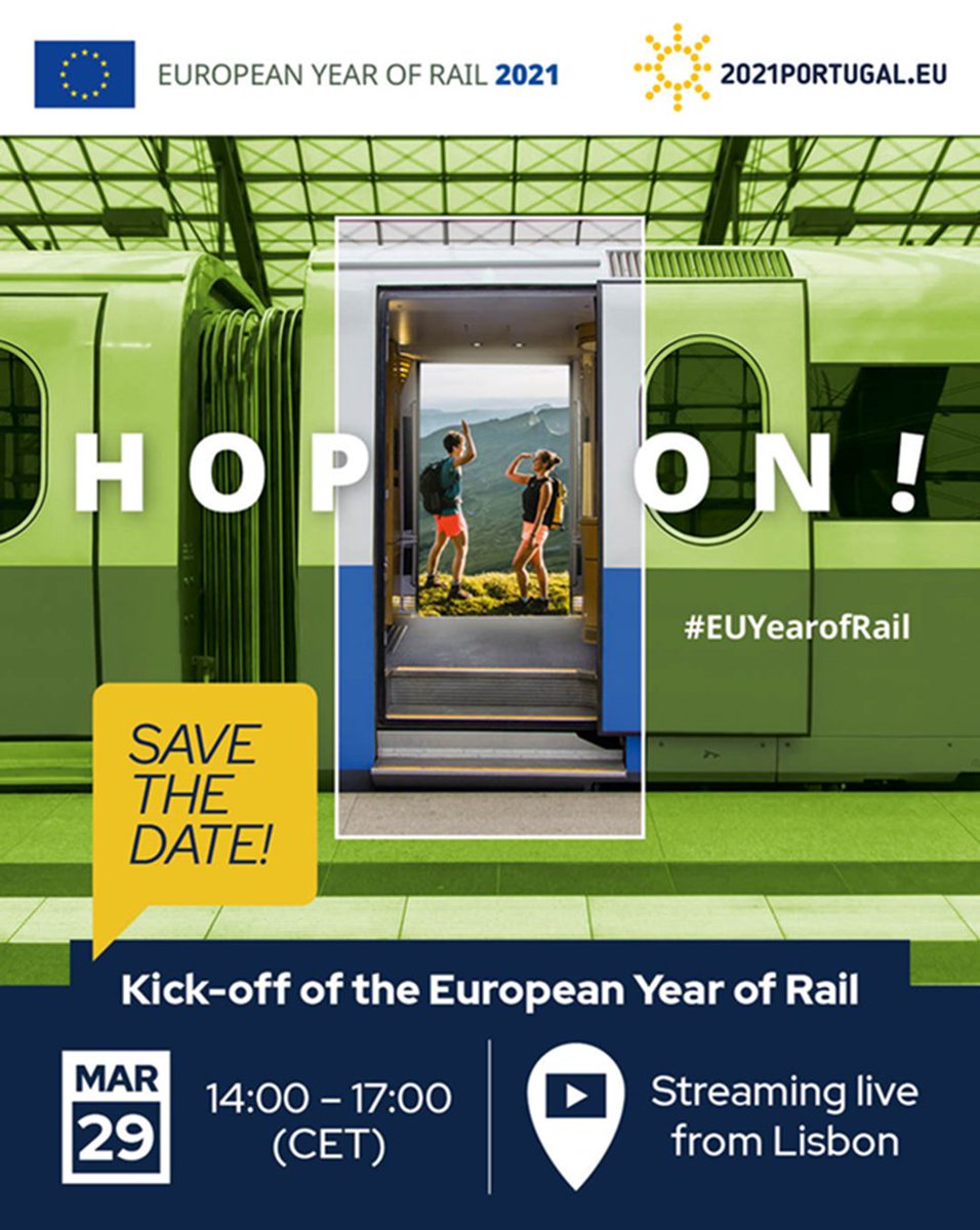[#rail Event] Join us for the official launch of #euyearofrail 2021, co-organised by <a href="/EU_Commission/">European Commission</a> &amp; the Portuguese Presidency of <a href="/EUCouncil/">EU Council</a> on 29 March from 14:00 to 17:00 (CET), UIC will be represented by <a href="/fcreis5955/">Francisco Reis</a>. The link to connect will be here: bit.ly/2P8lm1P