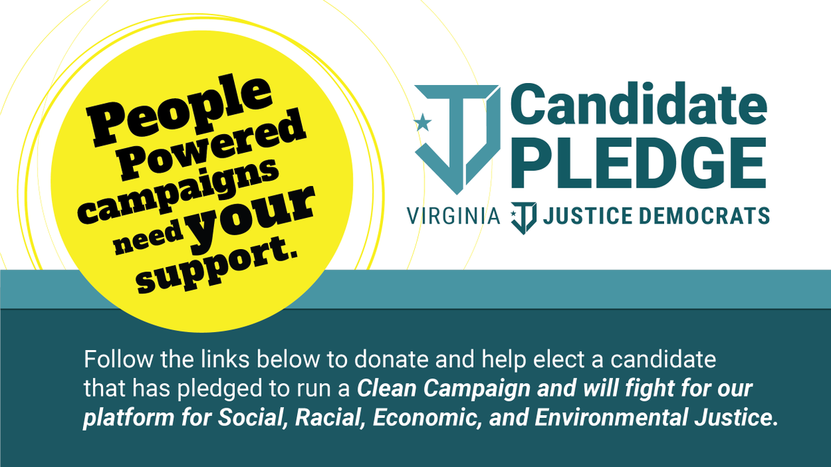 VAJusticeDems's tweet photo. This is an appreciation thread for all the #grassroots candidates who have signed the @VAJusticeDems pledge! 🎉

🚨#PeoplePowered #Progressive campaigns need your support. DONATE 💲. Follow. Like. VOLUNTEER. Retweet. Repeat. 🙏 https://t.co/j5RRjCLWNX