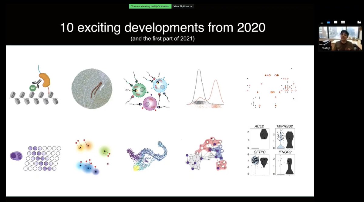 Great overview of the latest advances in single-cell genomics from @satijalab to kick off the #singlecellgenomicsday at @nygenome & @nyuniversity.
Incredibly fast-moving field with new methods such as Paired-Tag, CellRank, ASAP-seq, Azimuth, MILO, PIXEL-Seq, Perturb-seq+ & more