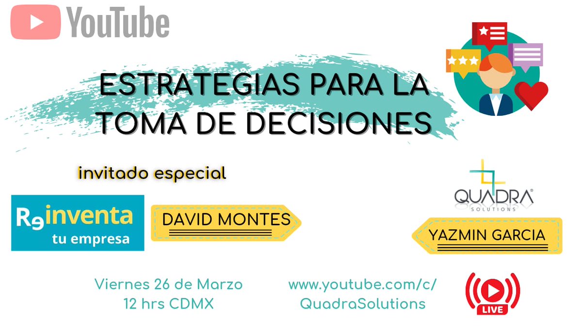 LC_Yazmin_QS's tweet photo. Hoy te esperamos en el canal de #YouTube de @Quadra_S a las 12 horas, tenemos como invitado especial a David Montes de @reinventaconsul y para los asistentes tenemos un plus sorpresa 🥳
Acceso en https://t.co/LvhtQpFoFN https://t.co/GNi6jNpmUD