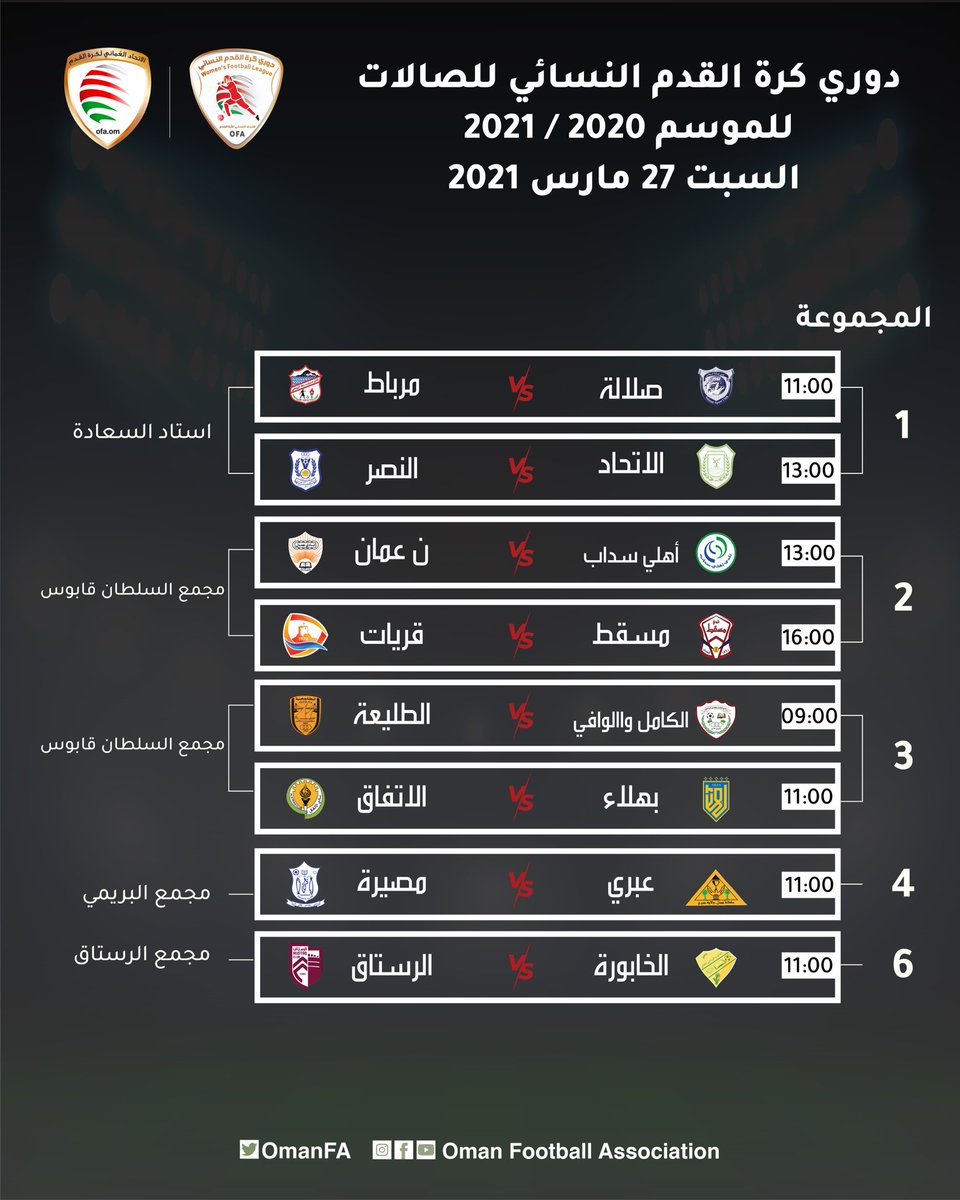 OmaniLeague's tweet photo. 🗓 مواجهات السبت في دوري كرة القدم النسائي للصالات لحساب الأسبوع الثاني.
#دوري_كرة_القدم_النسائي 
#OWFutsal https://t.co/g8oL7tu5mX