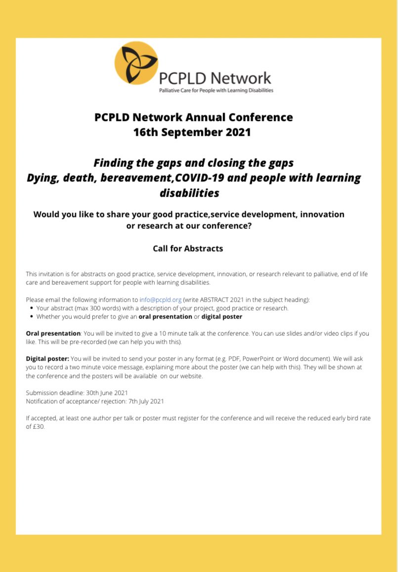 PCPLDnetwork's tweet photo. 📣 #CallForAbstracts for the @PCPLDnetwork Annual Conference! 

👉🏼 Exceptional opportunity to showcase good practice, service development, innovation or research to national and international delegates at our conference.

⏳Submit for oral or poster presentation before 30th June. https://t.co/t8WZ5WVMcB