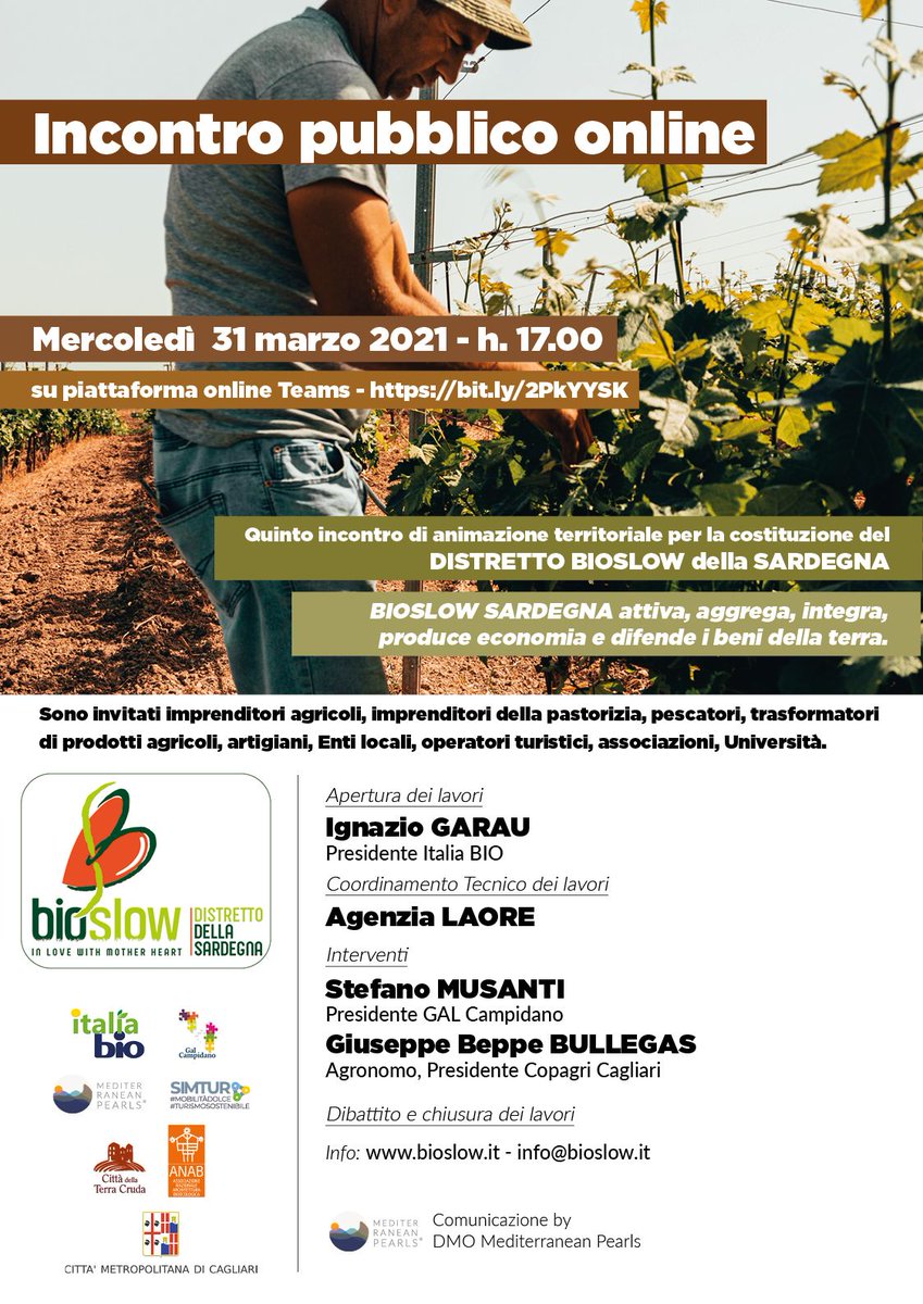 italiabio's tweet photo. Incontriamoci online per il Distretto BioSlow della Sardegna, mercoledì 31 marzo ore 17. Per collegarsi andate al link https://t.co/w2cmaxPTzt https://t.co/uBFoFyzOg7