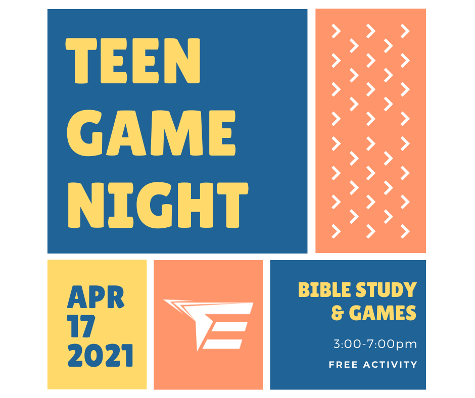 TeenEquip's tweet photo. Our next Teen Equip activity is scheduled for Saturday, April 17th at the church from 3-7pm. We will have our Bible study, eat dinner together, and enjoy games on our church property. It’s FREE, so sign up today!
https://t.co/BsX6tCCjSL https://t.co/bBBO1IzUfZ