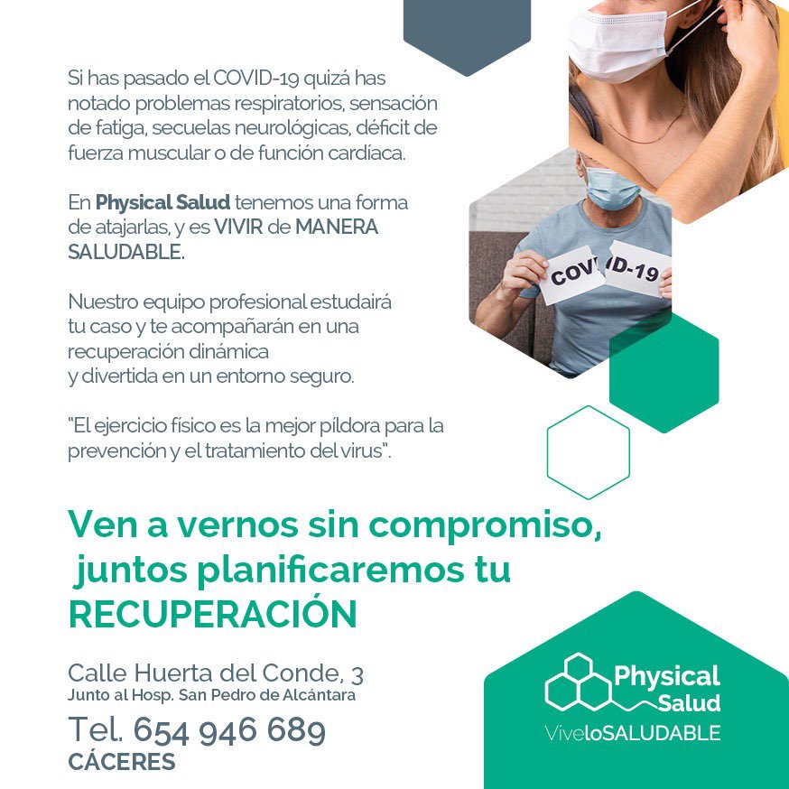 PhysicalSalud's tweet photo. Luchamos contra el #COVID19 con el mejor arma 👉 #ElMovimiento 

#vívelosaludable #rehabilitation #entrenamientopersonal #Fisioterapia #traumatología #cáceres #ViernesDeDolores https://t.co/thU878tCOT