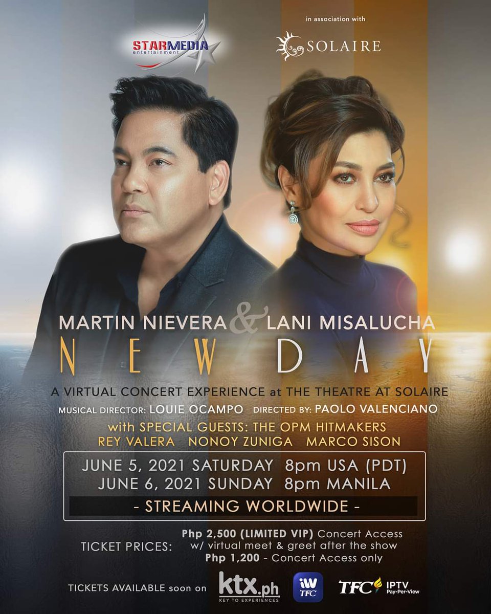 MakoyBautista's tweet photo. Watch out for @4eversinging4u and @LaniMisalucha. New day digital concert on June 6, 2021. Tickets will be available soon @KtxPH.
#Nightingale #ConcertKing #DigitalConcert #Concert #Newday #KTX #mustwatch #Solaire https://t.co/1ouzlQkmzF