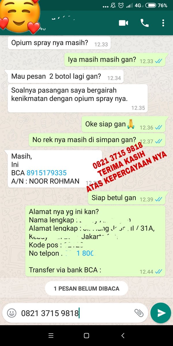 opiumsprayasli's tweet photo. #OpiumSpray
Cairan Perangsang Birahi Wanita

👉MADE IN PRANCIS
👉Sangat Manjur
👉Cukup 5-7x semprot 
👉HARGA 300rb
👉1 BOTOL ISI 30ML
👉 ORDER 2 BOTOL BONUS 1 BOTOL

WA https://t.co/GLCMFnMOqN
Info lebih lengkap 
KLIK 👇👇
https://t.co/BIkBygfBmE

#obatperangsang 
#bispakjogja https://t.co/reazcZMxkJ