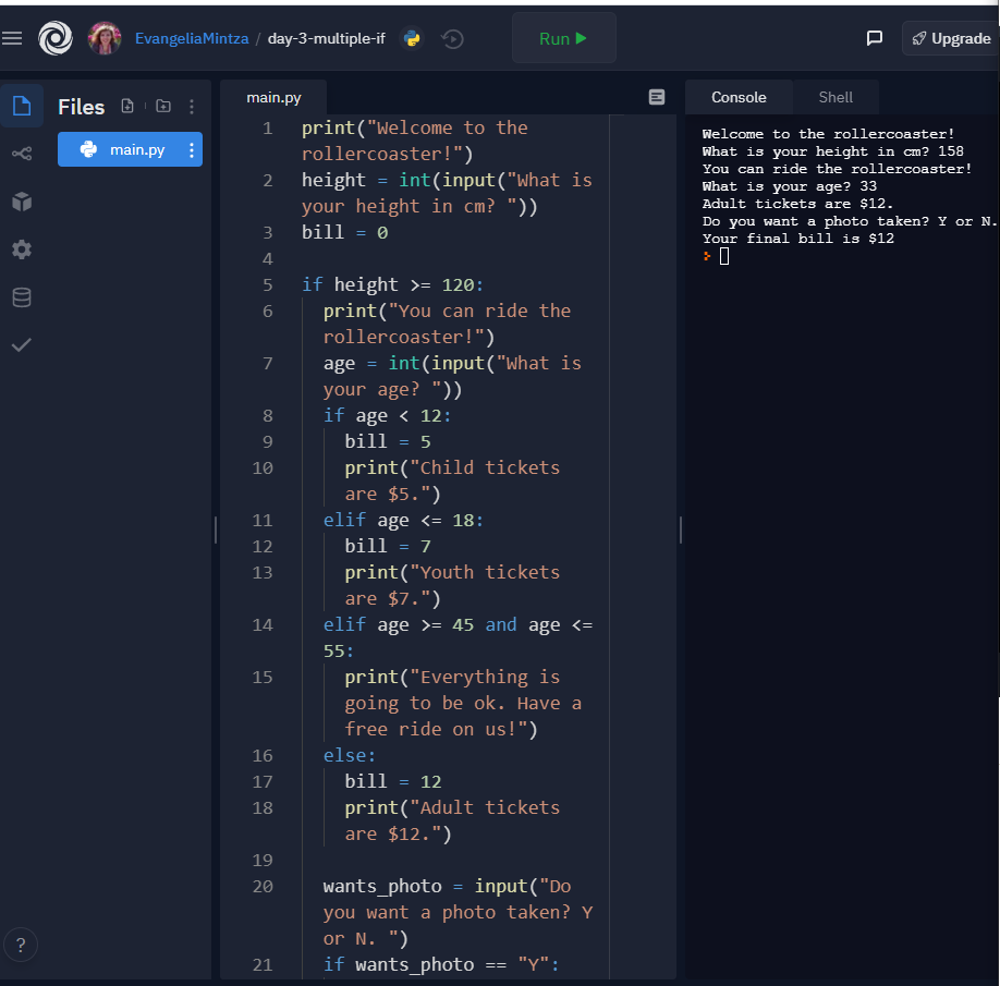 EvaMintz's tweet photo. Day 3 Learning python: if-else statements.
#100daysofcodechallenge https://t.co/P2HY8J3gP4