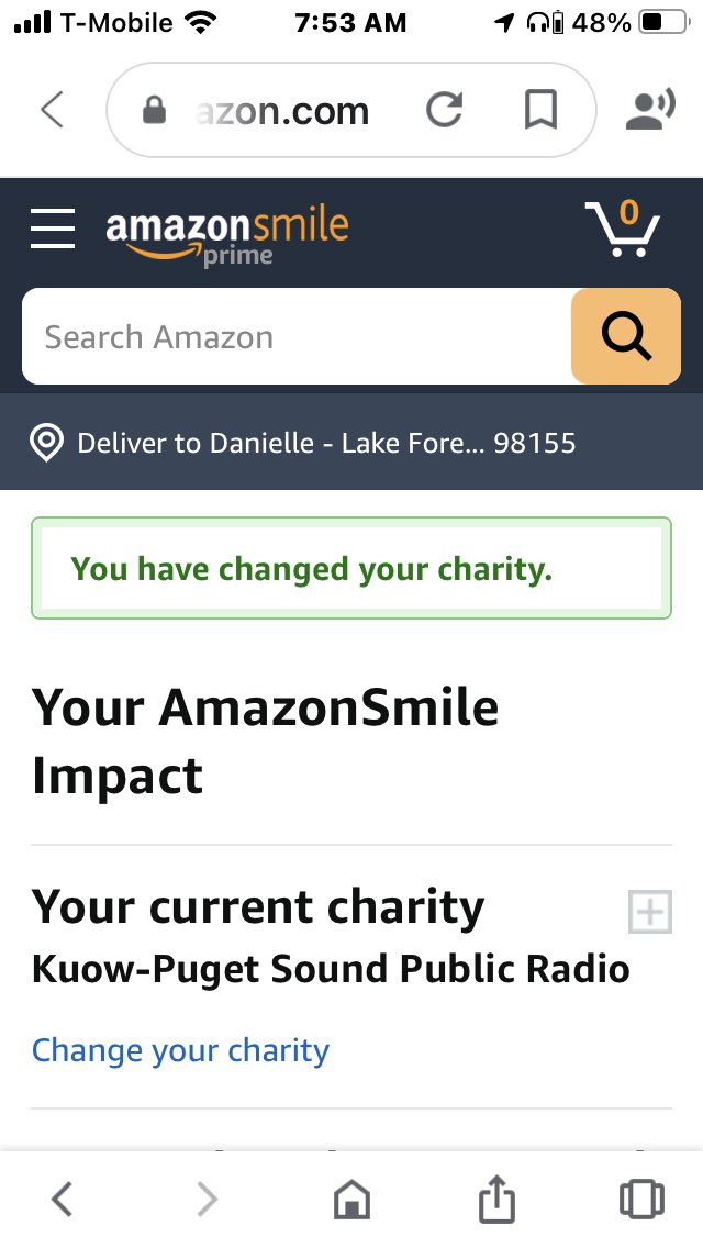 OpenUpYogaTT's tweet photo. I noticed KUOW is doing their Spring Pledge Drive. I can’t afford to contribute but I sure can SHOP on Amazon. So I changed my Smiles to KUOW! https://t.co/nNOEfljgxd
