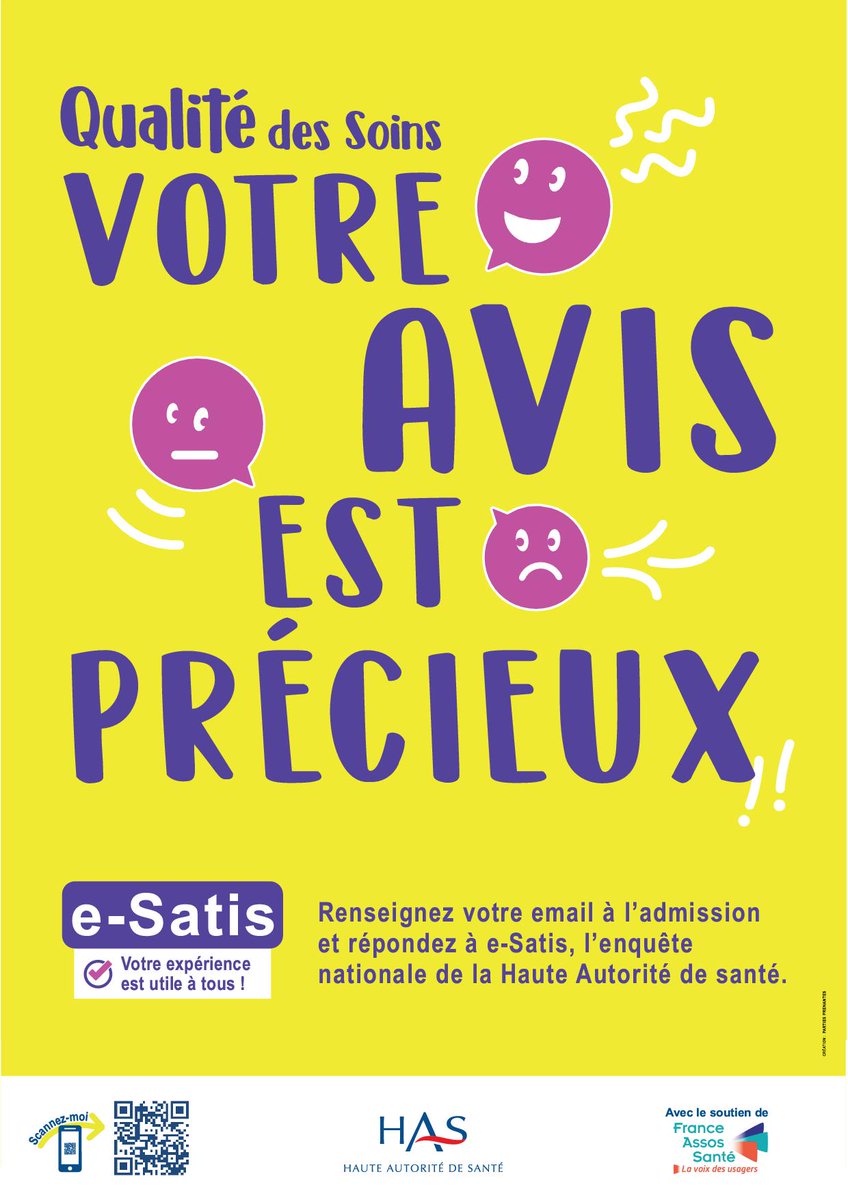 ch_cholet's tweet photo. #qualitédessoins #esatis : Votre avis est précieux ! Pensez à donner votre avis après une hospitalisation en remplissant l’enquête nationale de satisfaction e-Satis
Vous retrouverez toutes les informations sur : https://t.co/e4AEjoYaeT https://t.co/RNEkndlzYM