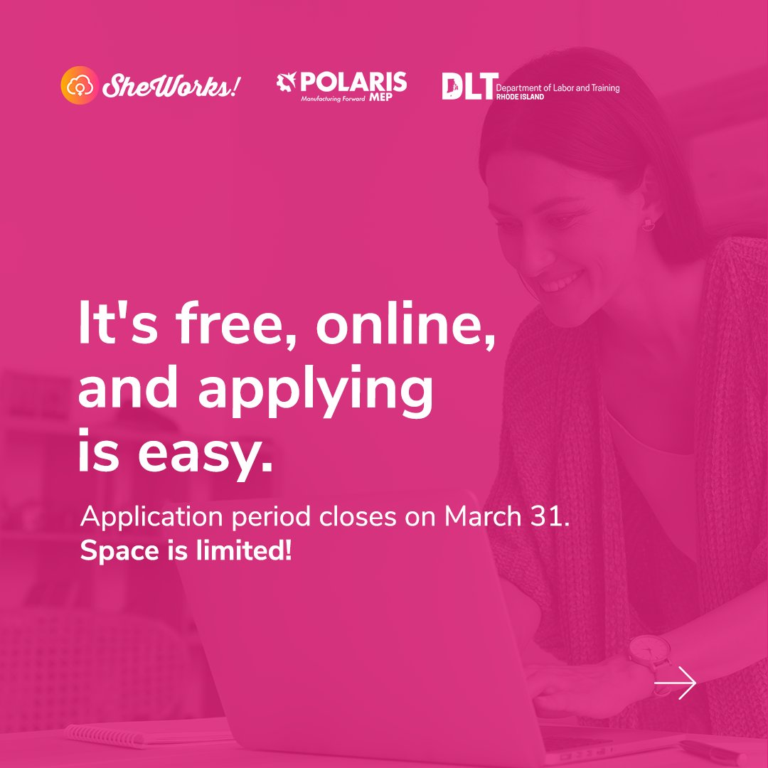 RI_DLT's tweet photo. .@SheWorksCloud is now accepting applications for their Facebook Certified Digital Marketing Associate & Remote Work Certification programs as part of #BacktoWorkRI.
Space is limited and the deadline to sign up is March 31!
Apply now: https://t.co/PAJDR6UOwN https://t.co/WT0ciNEEmB