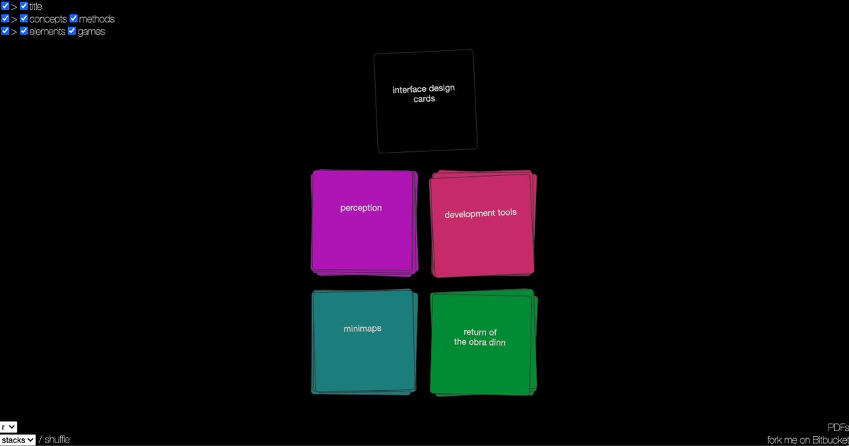 csongorb's tweet photo. Looking for some resources about Game Interface Design?
Don't ask why I went so crazy with this, but here are 440 links hidden behind 43 cards.
Feel free to explore (sorry, desktop only).
https://t.co/wbwYYC0a7J #gameui #userinterface https://t.co/Lb3AwClMgC
