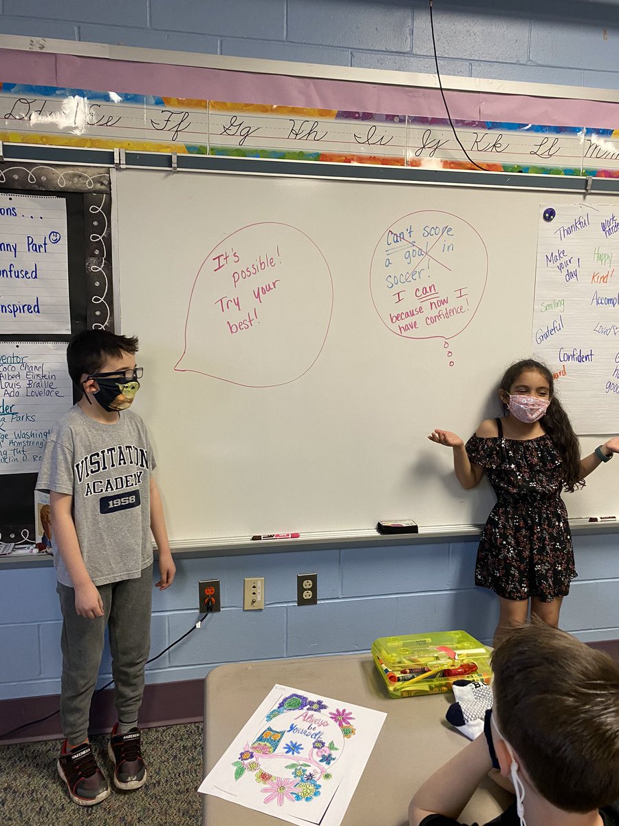 teacherdolan's tweet photo. Mrs. DiRusso’s third graders practice speaking with a growth mindset. @CLB_3rdgrade #SELDay #Rvilleproud https://t.co/MIsbWWVBJe