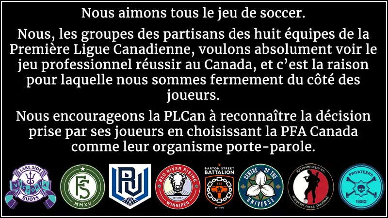 COTU_SG's tweet image. Déclaration des groupes de supporters @CPLsoccer à l'appui de @canada_pfa. #RecognizePFACan #CanPL