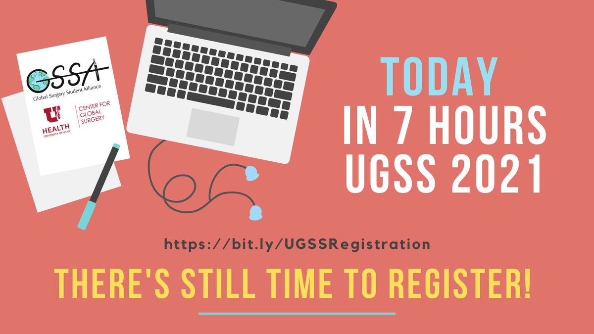 7 HOURS TO GO!!! We go live at 4pmMST/6pmEST/10pmGMT! It’s not too late to sign up for #ugss2021 this weekend! It is hosted by our wonderful students at <a href="/UofUMedicine/">Spencer Fox Eccles School of Medicine</a> <a href="/UUCGS/">Center for Global Surgery</a> 
 #globalsurgery #globalhealth #MedTwitter