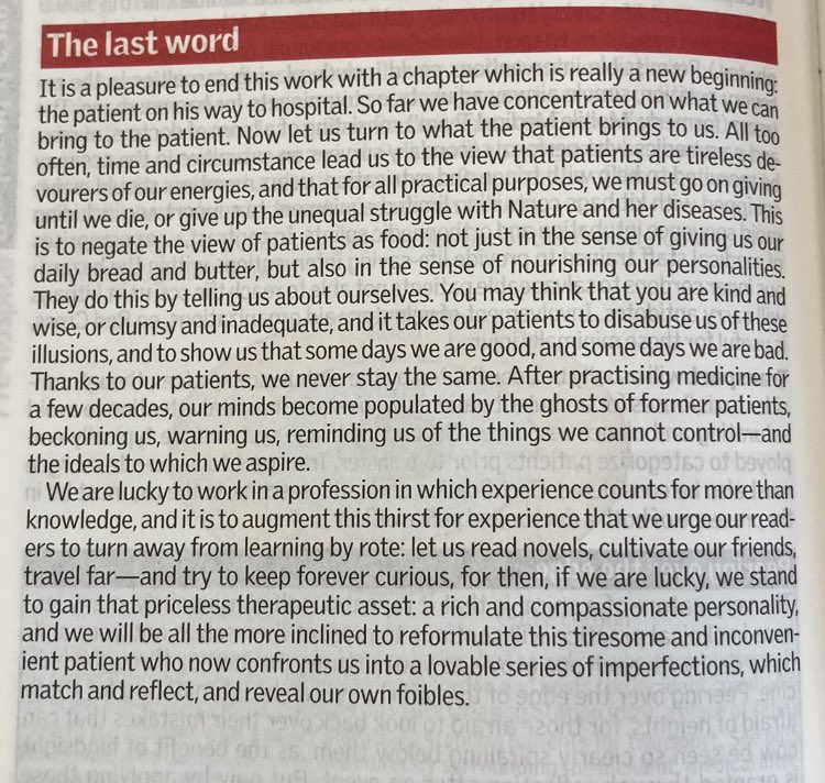 A medical student was sat underlining bits from the Oxford Handbook at work today when I stopped, had a pew and discussed the most important passage at the very end. I haven’t read it for a bit but possibly the best thing written about being a doctor and inspired me ++ at 22