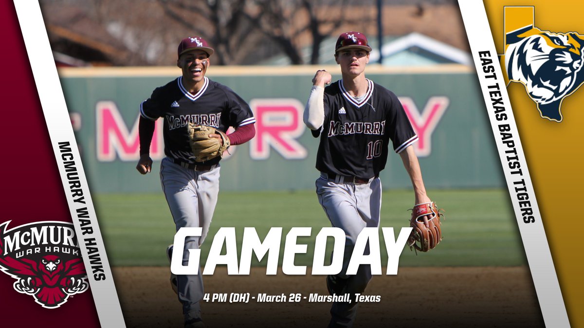 ⚾ GAMEDAY ⚾

<a href="/McMurryBaseball/">McMurry Baseball</a> is on the road for a three-game series at ETBU in Marshall, Texas!

The series has moved to a 4 PM doubleheader today and will conclude at noon tomorrow.

📺: bit.ly/31lsDxN
📊: bit.ly/3sr9SoA

#UnitedAsWarHawks 🦅