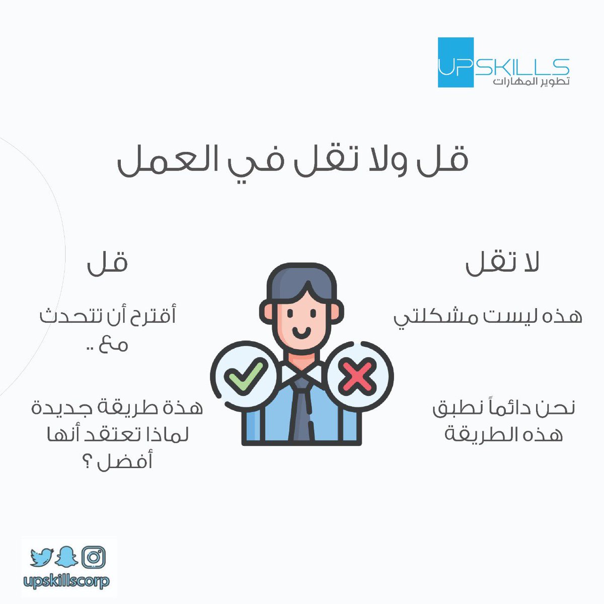 upskillscorp's tweet photo. قل ✅ ولا تقل فالعمل❌

#العمل #جمعة_مباركة https://t.co/XfOieI5iHS