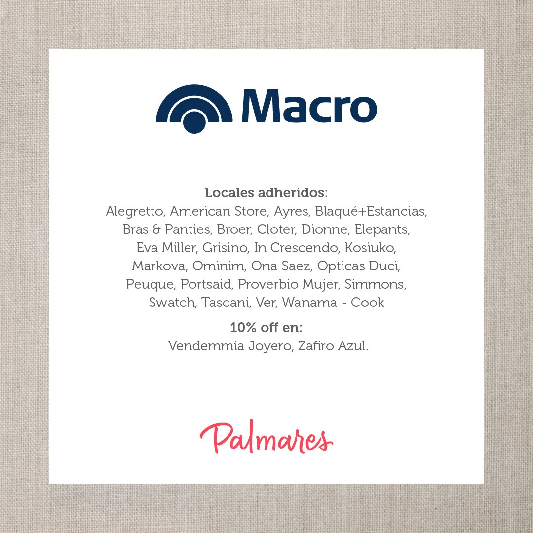 Este 26 y 27 de marzo, #BancoMacro te trae beneficios únicos para aprovechar en #PalmaresMall. ¡Te esperamos!