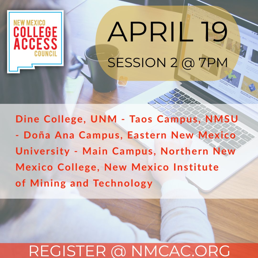 nmcollegeaccess's tweet photo. NMCAC is excited to share our Spring College and University Panel Series April 19 and 20. To register please visit us at https://t.co/EwaM66sCQ5
#newmexicotrue #college #university #series #collegeaccess #highereducation https://t.co/WgnnGfZd5U