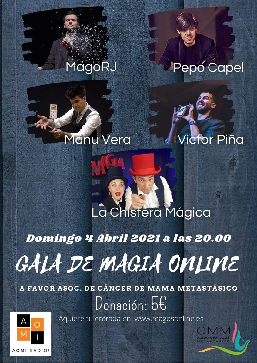 El domingo 4 de abril 2021, actuación solidaria para Asociación de cáncer de mama metastásico. 

Con <a href="/PepoCapel/">Pepo Capel</a> <a href="/magorubenjunior/">Mago RJ</a> y muchos más.

Gracias a AOMI Radio.