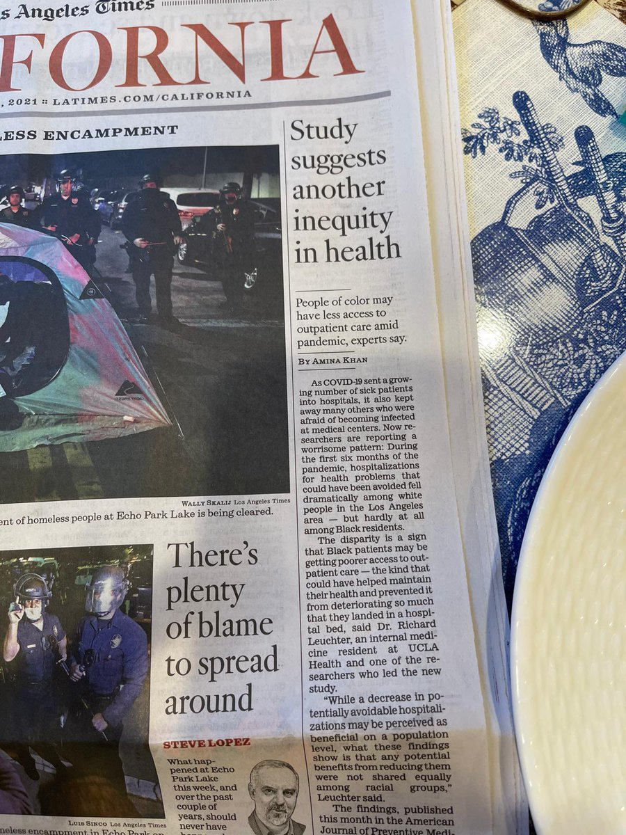 That’s my brother in law on the front page of the <a href="/latimes/">Los Angeles Times</a> California section this morning, talking about his research on health inequities and lack of access to outpatient care! 😍 so proud. 

#healthinequality #inequality