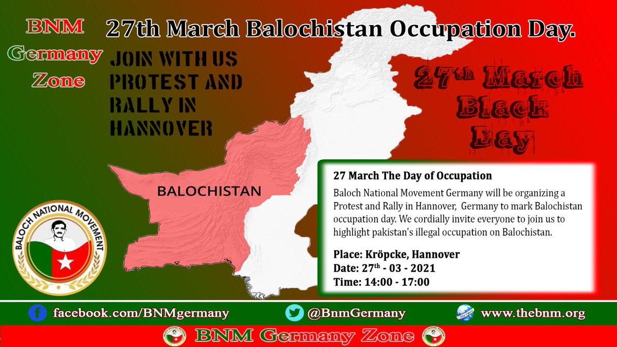 hammalbaloch561's tweet photo. #27MarchBlackDay #Balochistan Occupation Day 
Join with us Protest and Rally in #Hannover #germany https://t.co/n2PlURWDa9