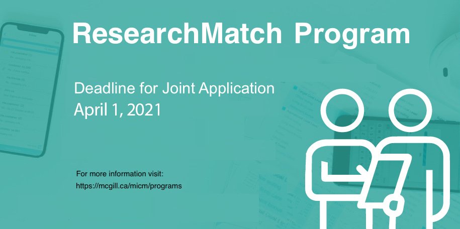 Have you found your match?🤝

ResearchMatch 4.0- Joint project deadline is April 1st mcgill.ca/micm/programs/…