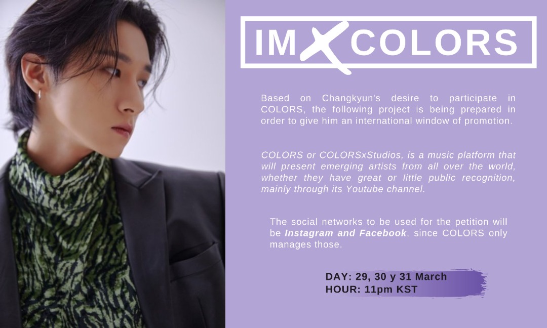 hooneykkyun's tweet photo. .       ╔────── 𝗜𝗠 𝘅 𝗖𝗢𝗟𝗢𝗥𝗦 ──────╗

MONBEBE‼️

Changkyun desea participar en COLORS y para ello preparamos este proyecto con el fin de cumplirlo.
Necesitamos la colaboración de Monbebe activa en Instagram y Facebook
+

#IM #아이엠 @OfficialMonstaX #MONSTAX https://t.co/gghzjAF6Y2